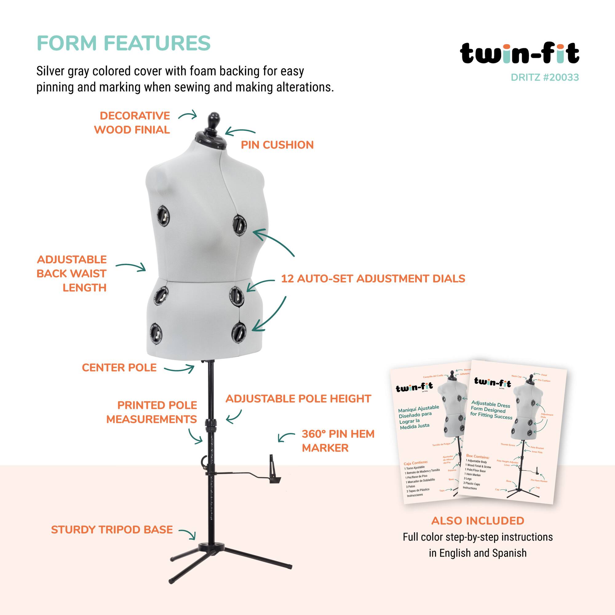 Dritz® Twin-Fit Large Dress Form with Adjustable Tri-Pod Stand